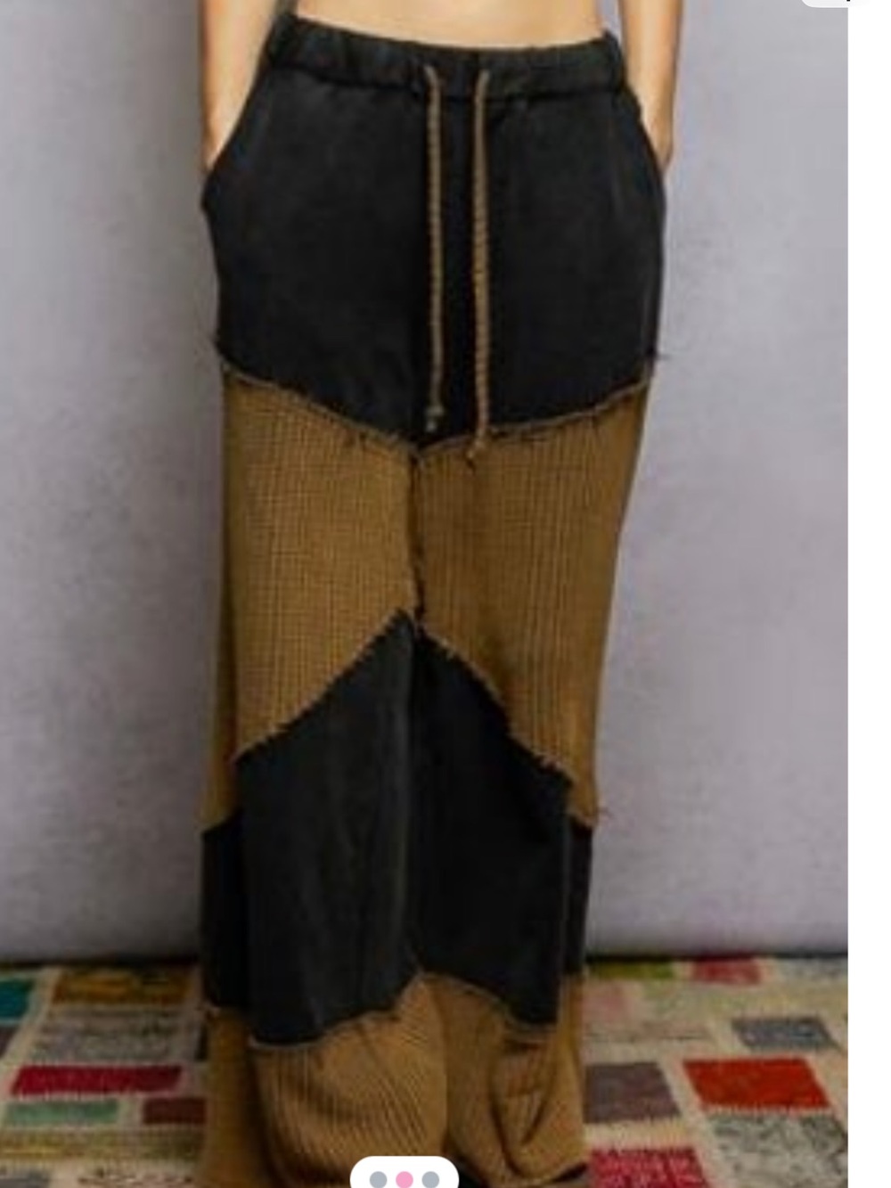 POL Two-Tone Black and Brown Wide-Leg Patchwork Wide Leg Pants